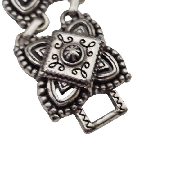 Brighton 7" Chunky Bracelet Medallion Panel Silver Tone Signed Vtg Raised Square - Picture 12 of 16